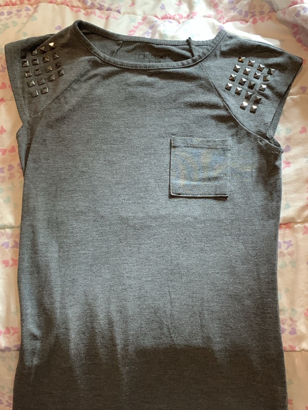 Grey Studded Shoulder Dress with Pocket